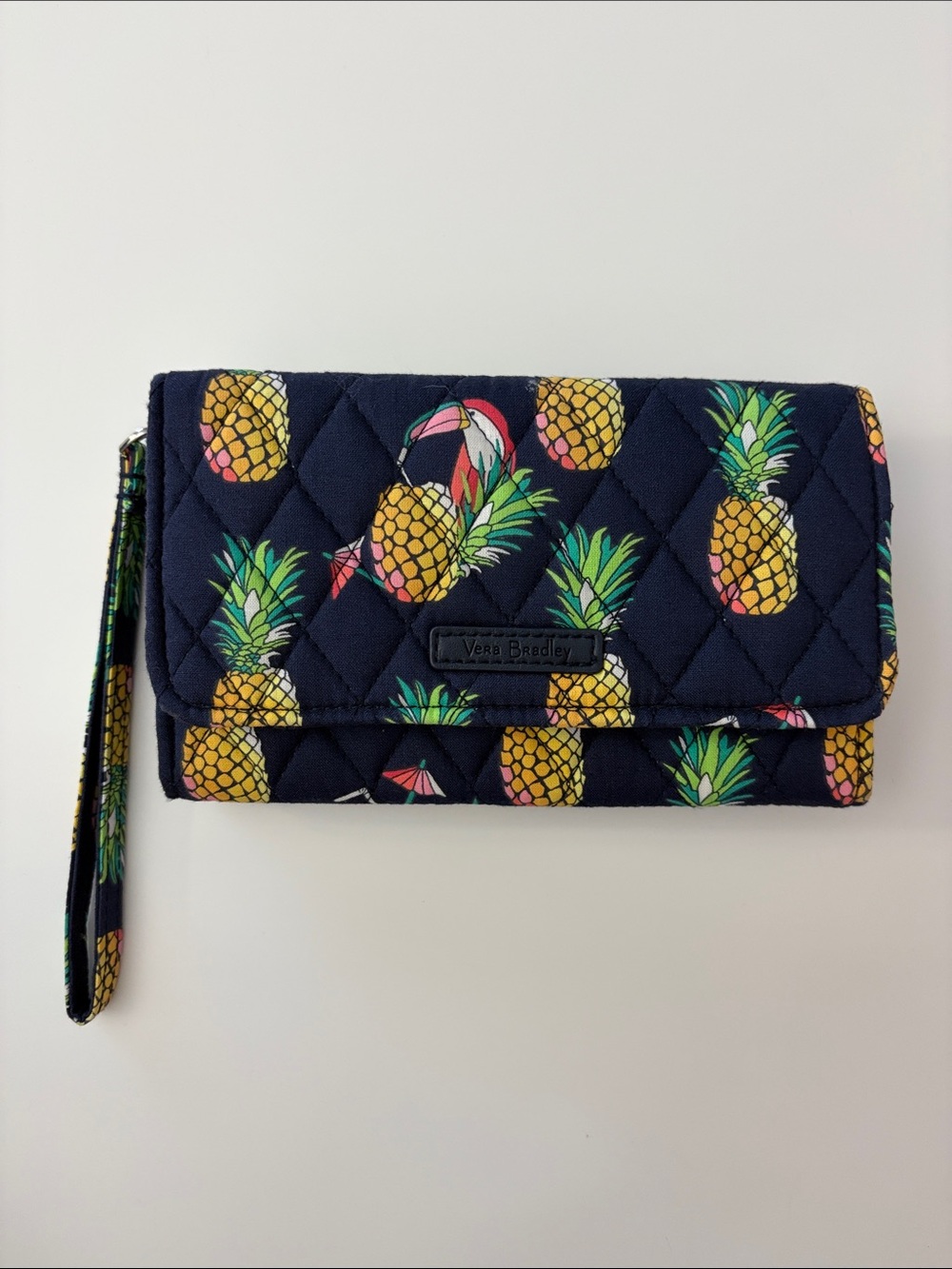 Vera Bradley Toucan Party Navy Quilted Pineapple Trifold Wallet Wristlet